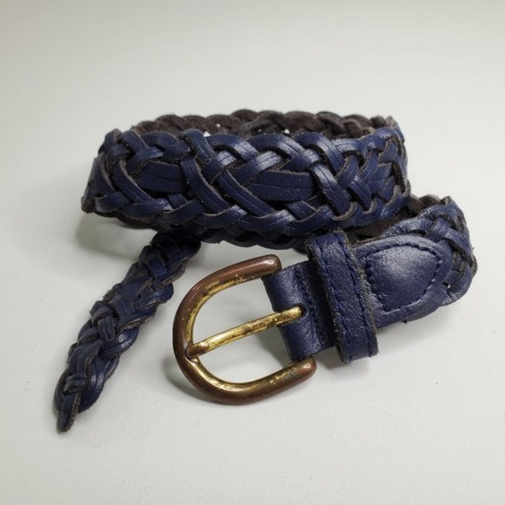 Capezio Belt S Leather Blue Gold Tone Weave Braid